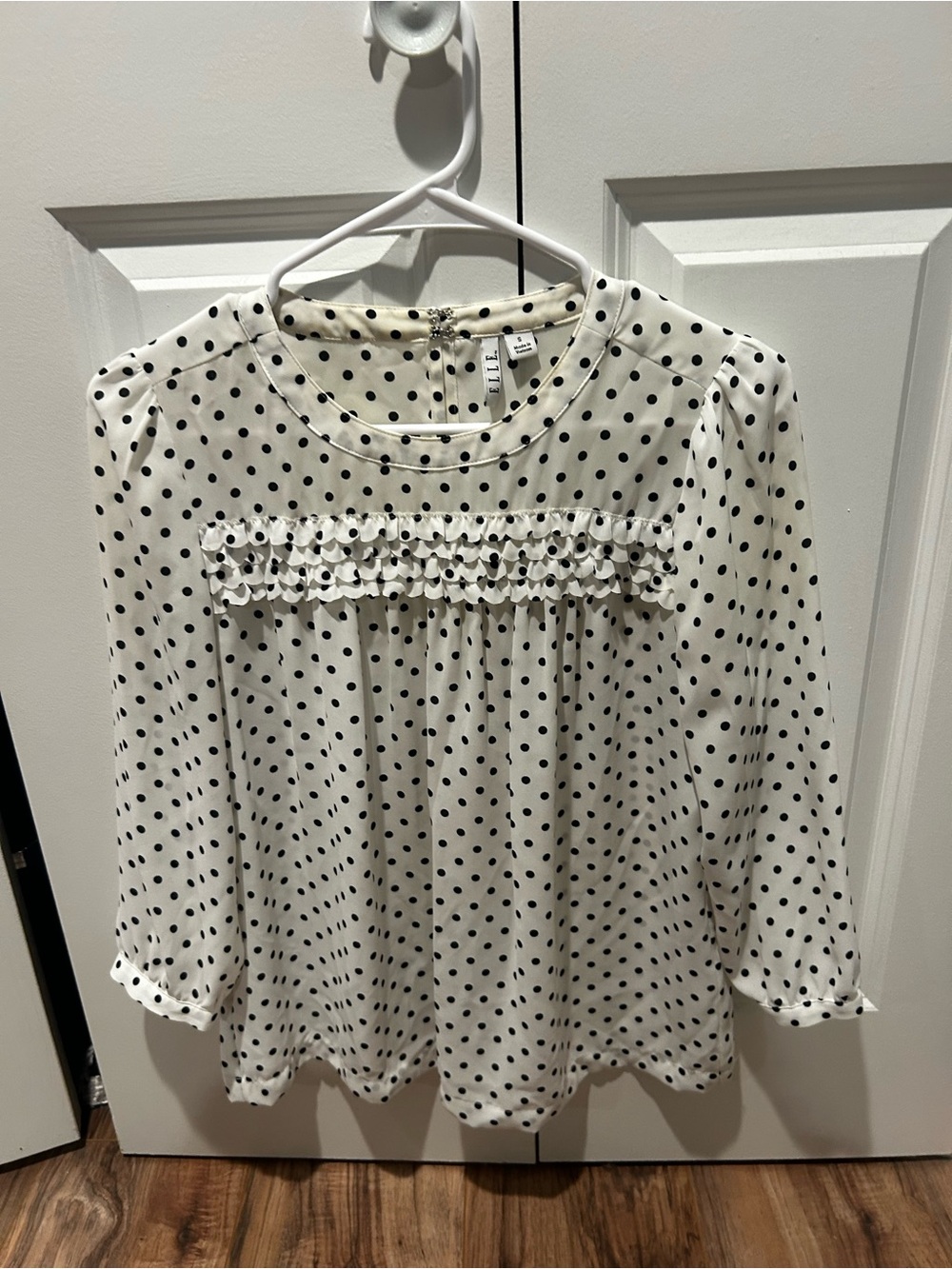 Elle White Polka Dot Ruffle Yoke Blouse